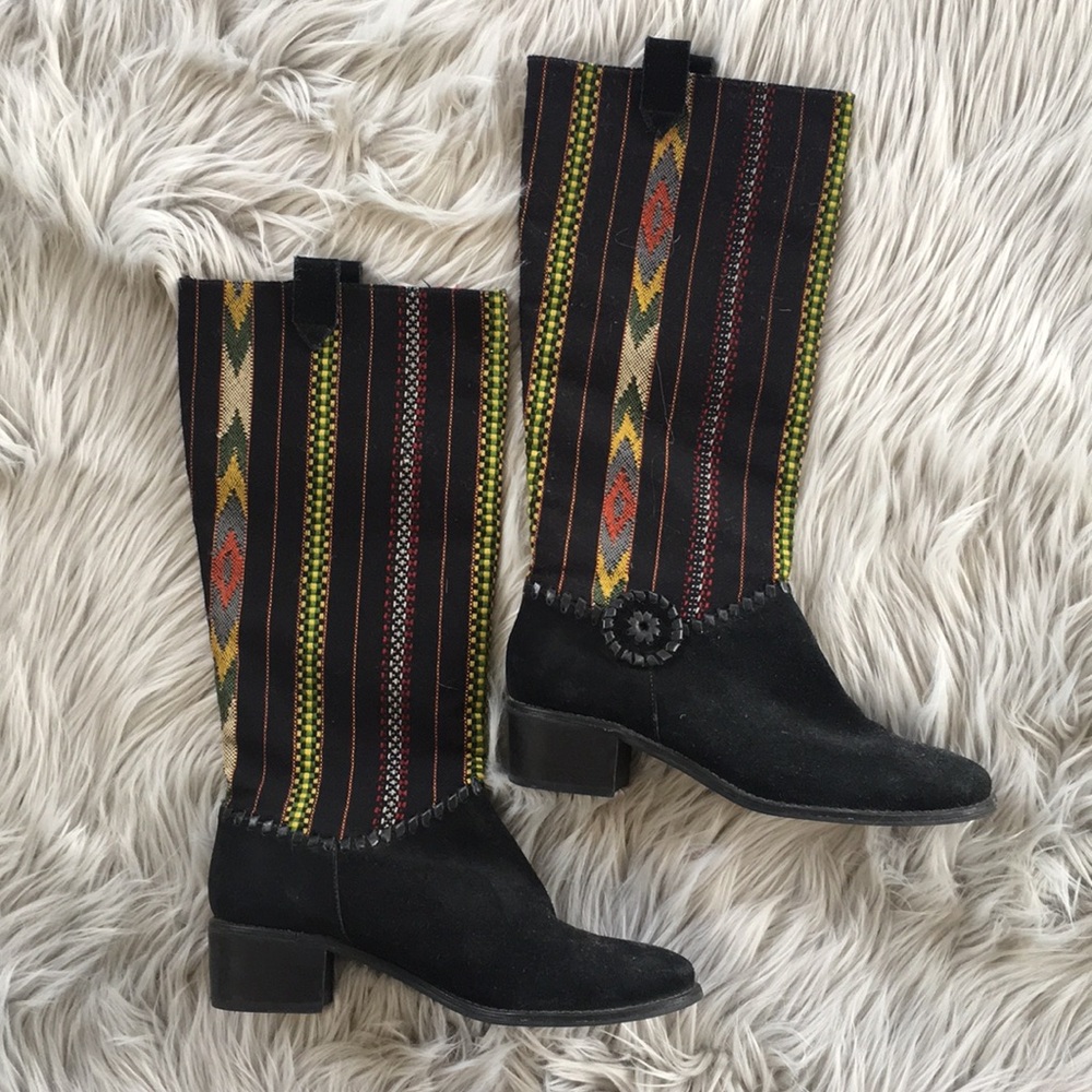 Jack Rogers Suede and Printed Wool Boots